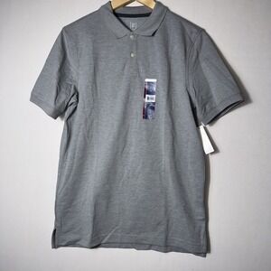 George Mens Gray Pique Polo Short Button Up Collared Sleeve Shirt Size Small NWT